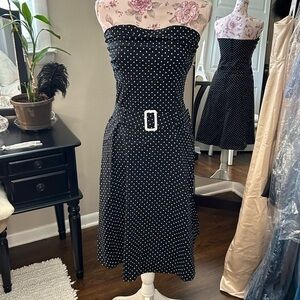 🛍️Vintage Black & White Polka Dot Strapless Pinup Party Dress Small Medium